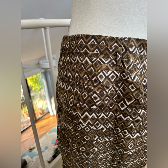 Weekend Max Mara Linen Pleated Skirt Size 10 Tribal Geometric Pattern Natural - Picture 8 of 13